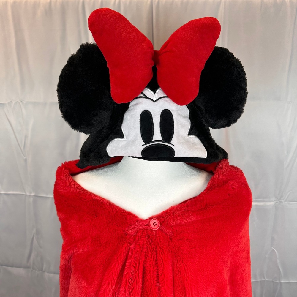 Disney Minnie Mouse Red Plush Hooded Wearable Blanket Robe with Pockets OEKO-TEX